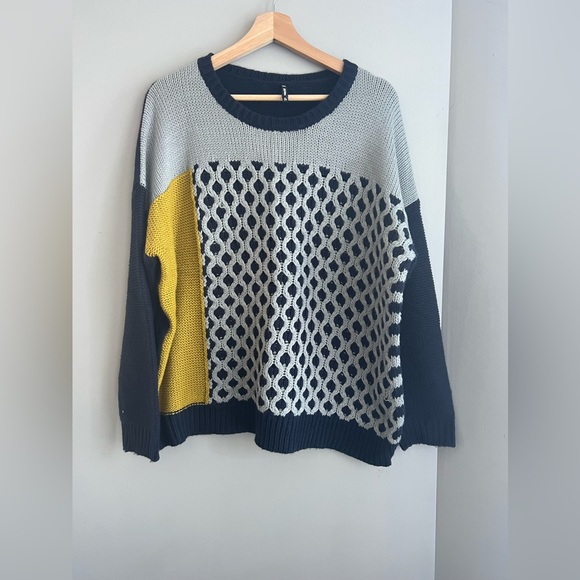 Women’s Smash XXL Stitch Chunky Knit colorblock yellow and navy and grey - Picture 1 of 9